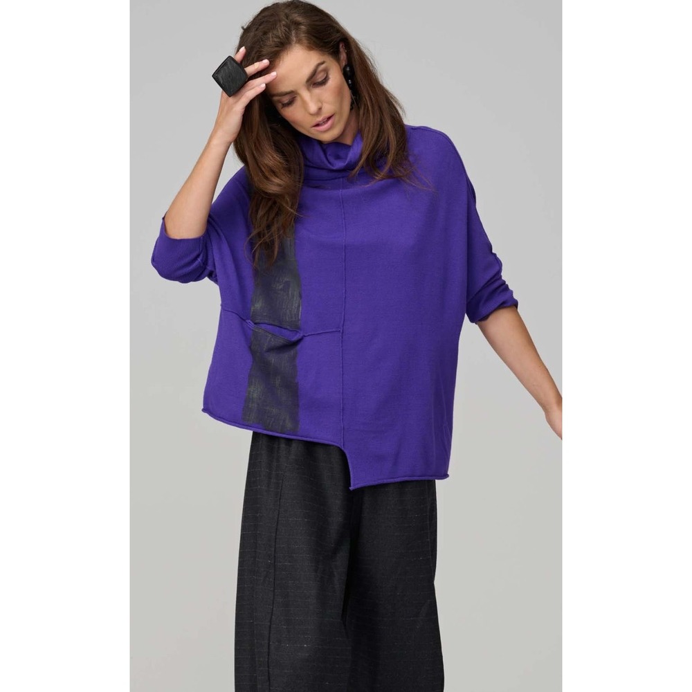 Banana Blue Paint Brush Box Jumper Purple‎ Lagenlook Asymmetrical Pocket- Size S